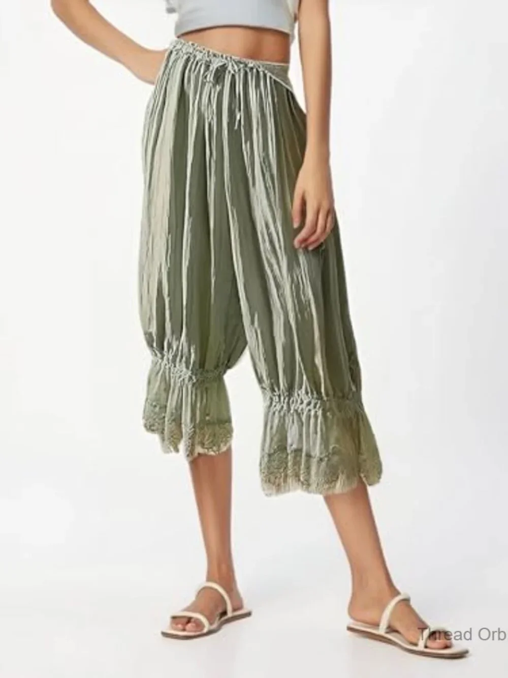 Lace Trim Bloomer Pants Mid Rise Cropped Pajama Slips Under Dress - Picture 5 of 5